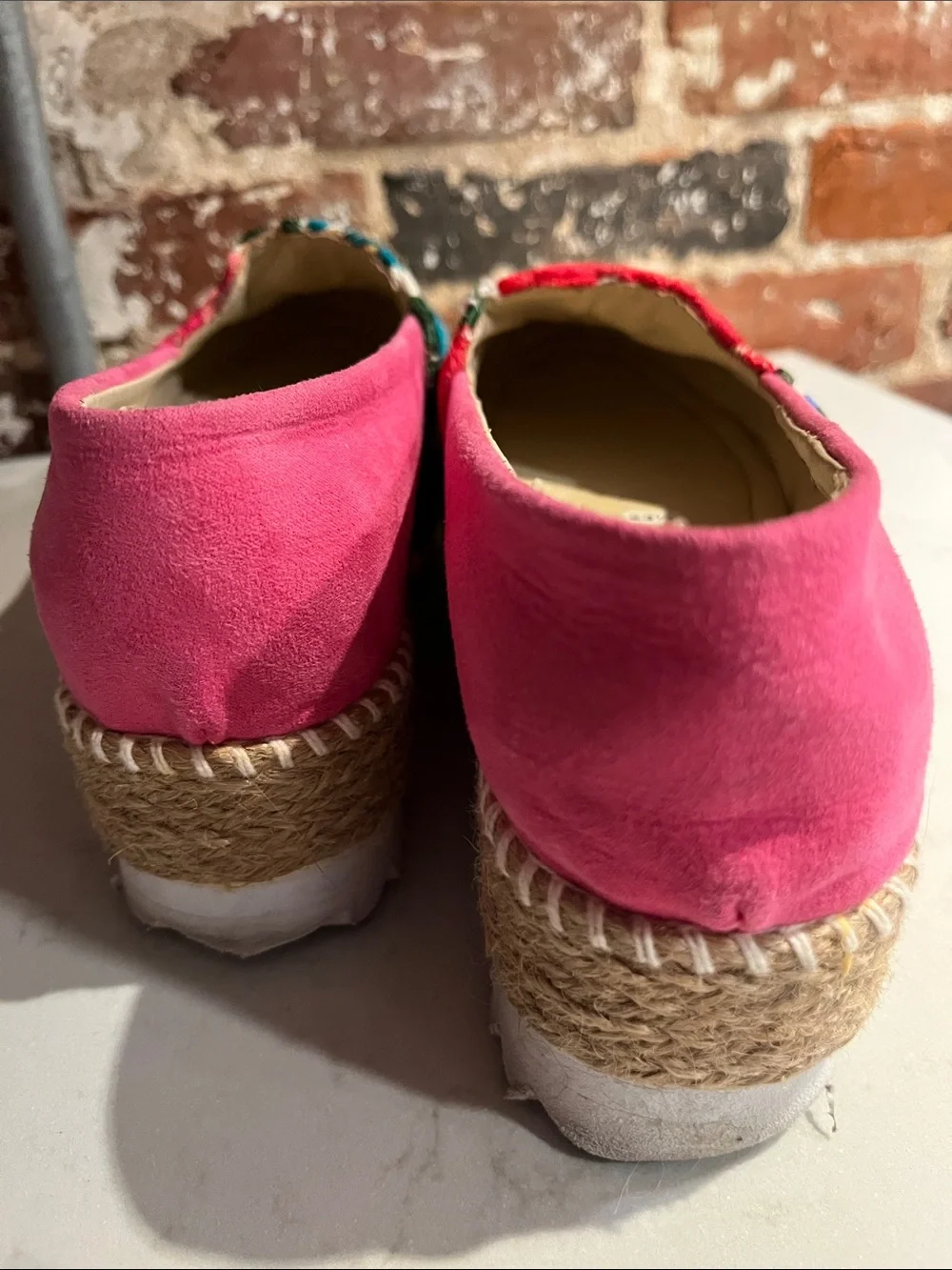 Lola Frish Floral Embroidered Platform Espadrille Slip On Size 23.5 or US 6.5